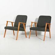 Pair of Beech Armchairs with grey upholstery