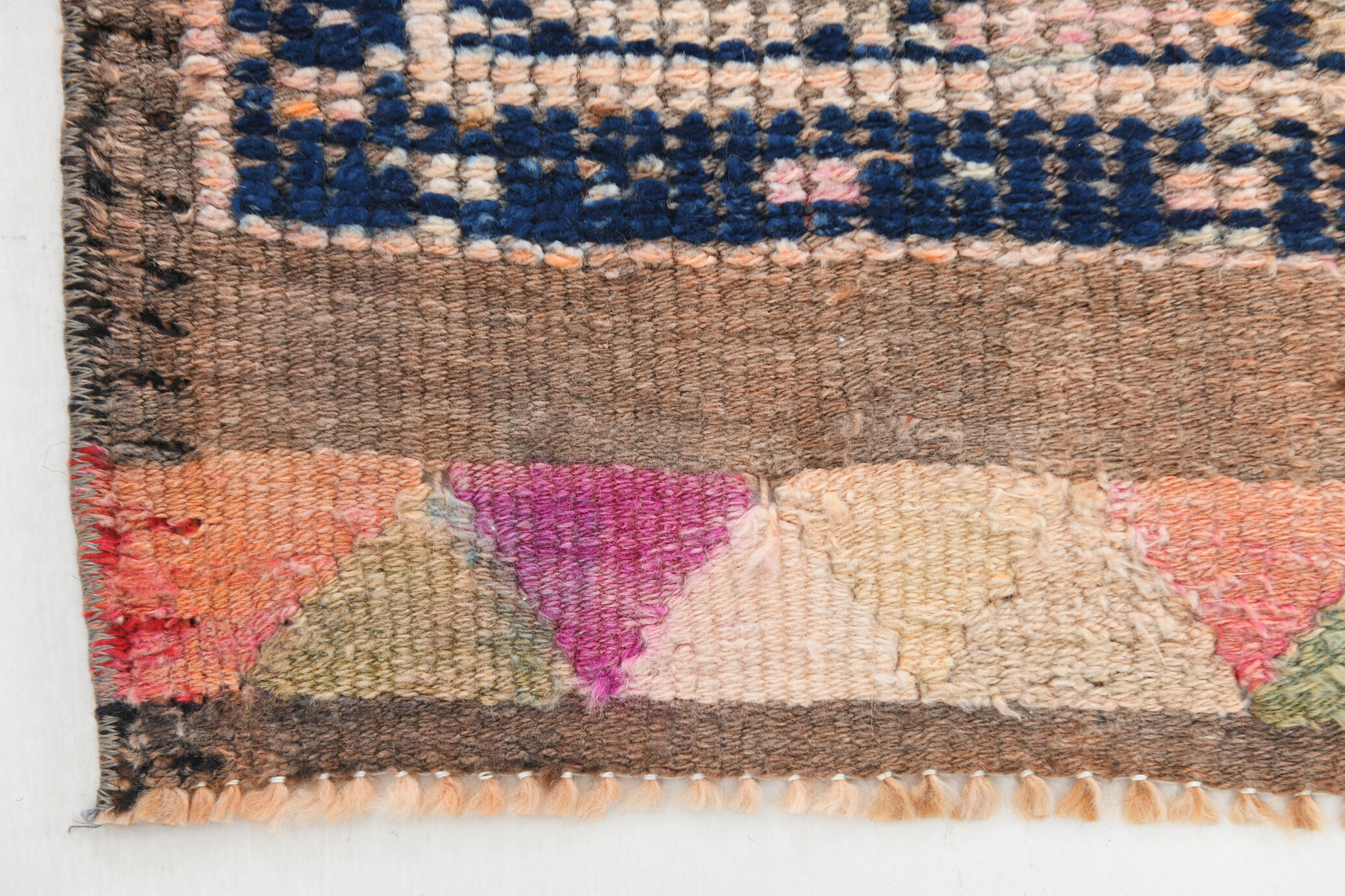 Pale orange & navy blue vintage runner rug 78x357cm