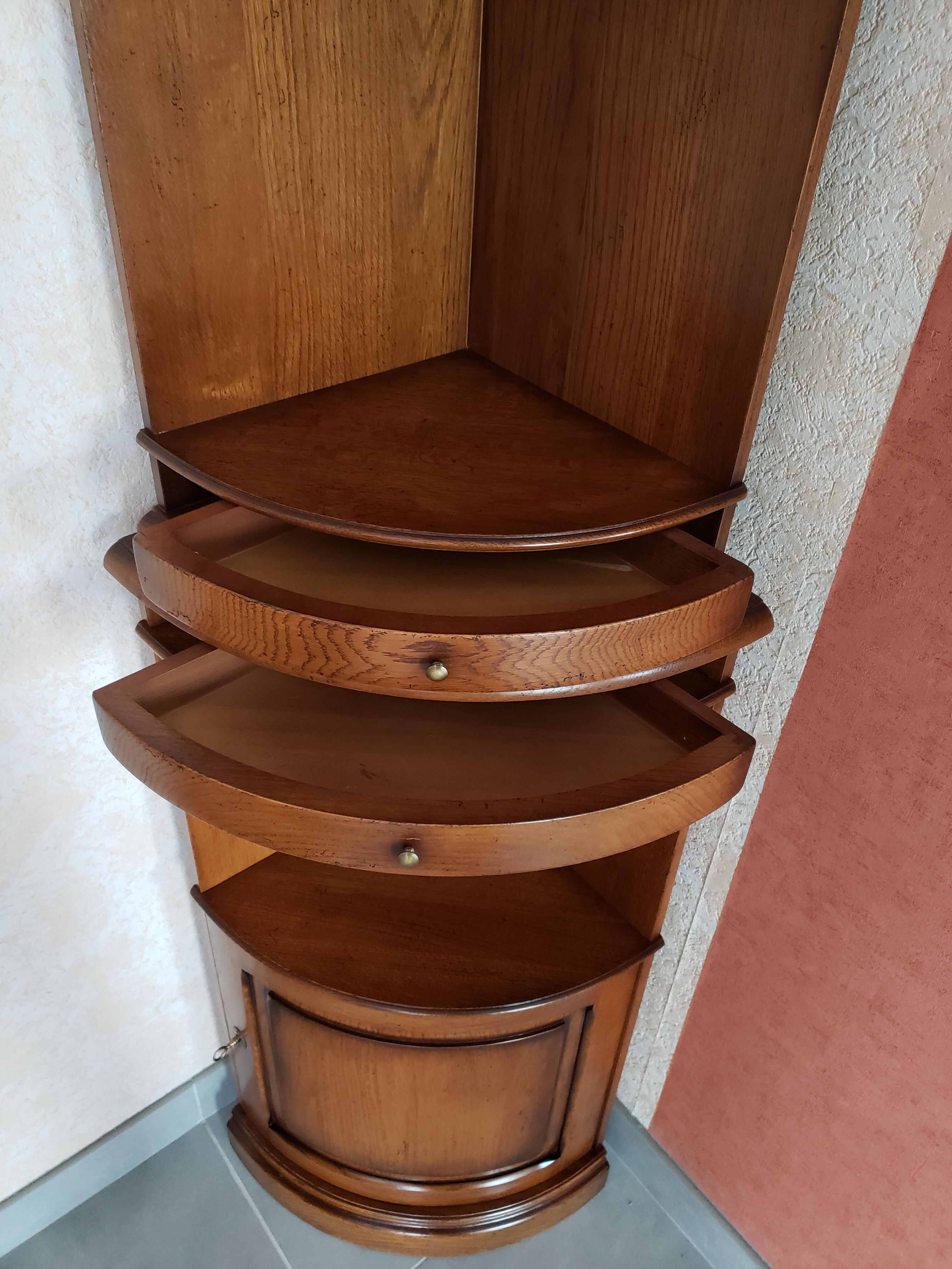 Solid oak corner cabinet