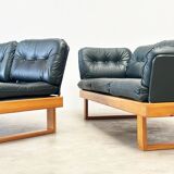 Canapé d'angle modulable en pin et cuir vert, Allemagne années 1970