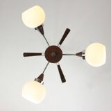 Lustre italien en chrome et opaline du milieu du siècle