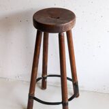 60s Brutalist Wooden Bar Stool