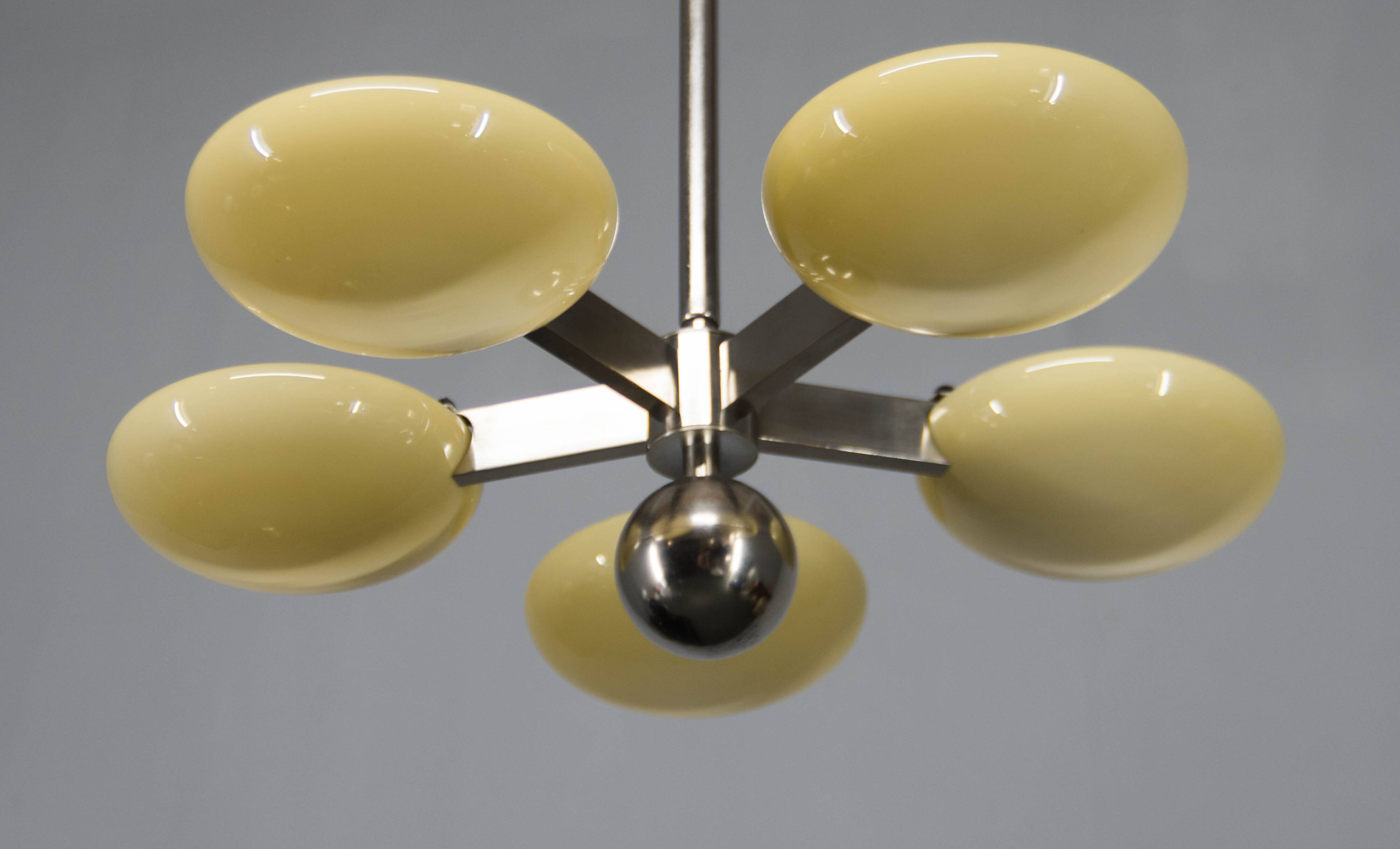 Exceptional Art Deco Functionalist Nickel-Plated Chandelier, 1930s