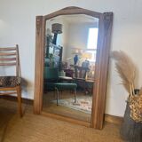 Large old art deco mirror in wood and beveled glass