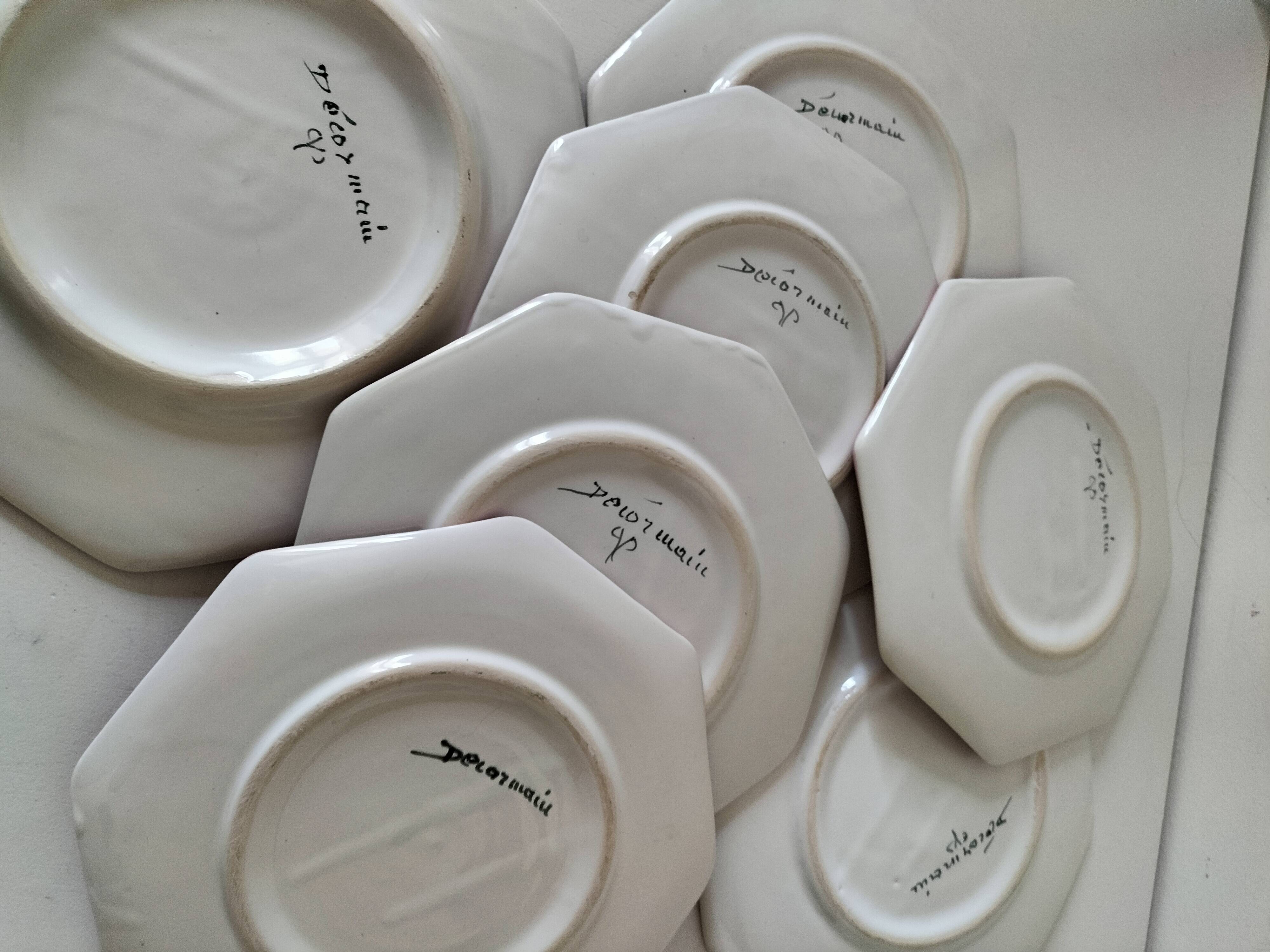 dessert plates and serving dish in earthenware – hand-painted decoration