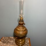 Nineteenth electrified brass kerosene lamp