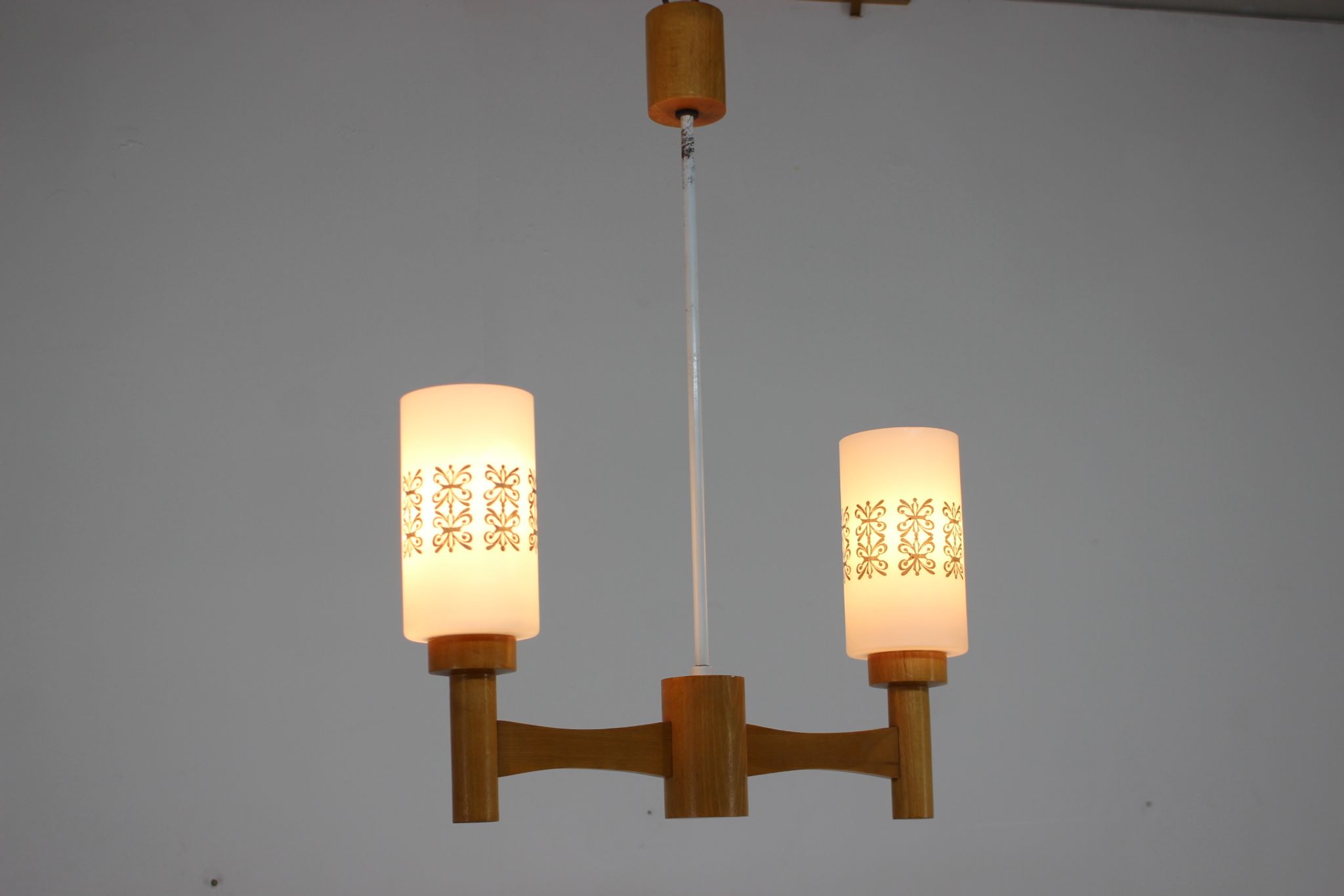 1980s wood and glass pendant light, Czechoslovakia