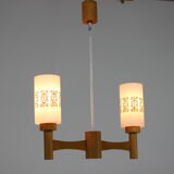 1980s wood and glass pendant light, Czechoslovakia