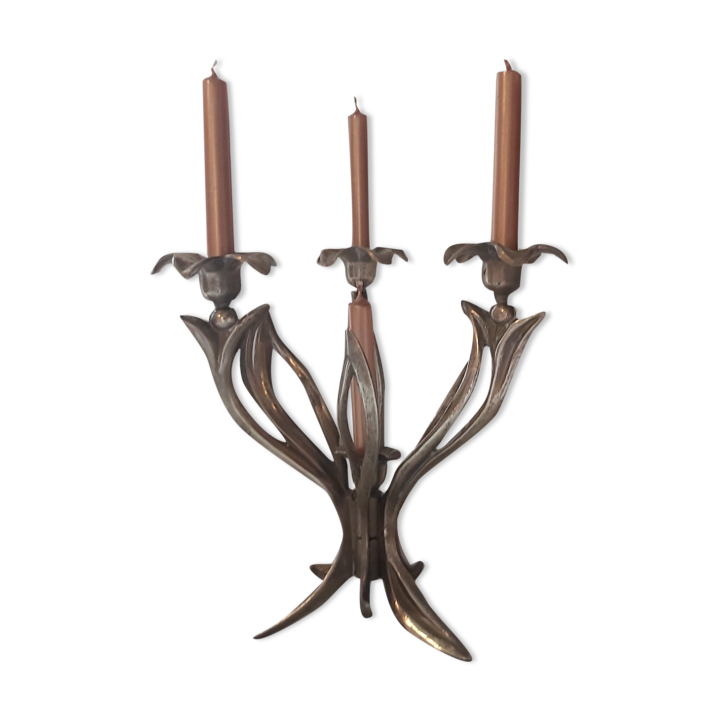 Candle holder 4 candles in vintage brass