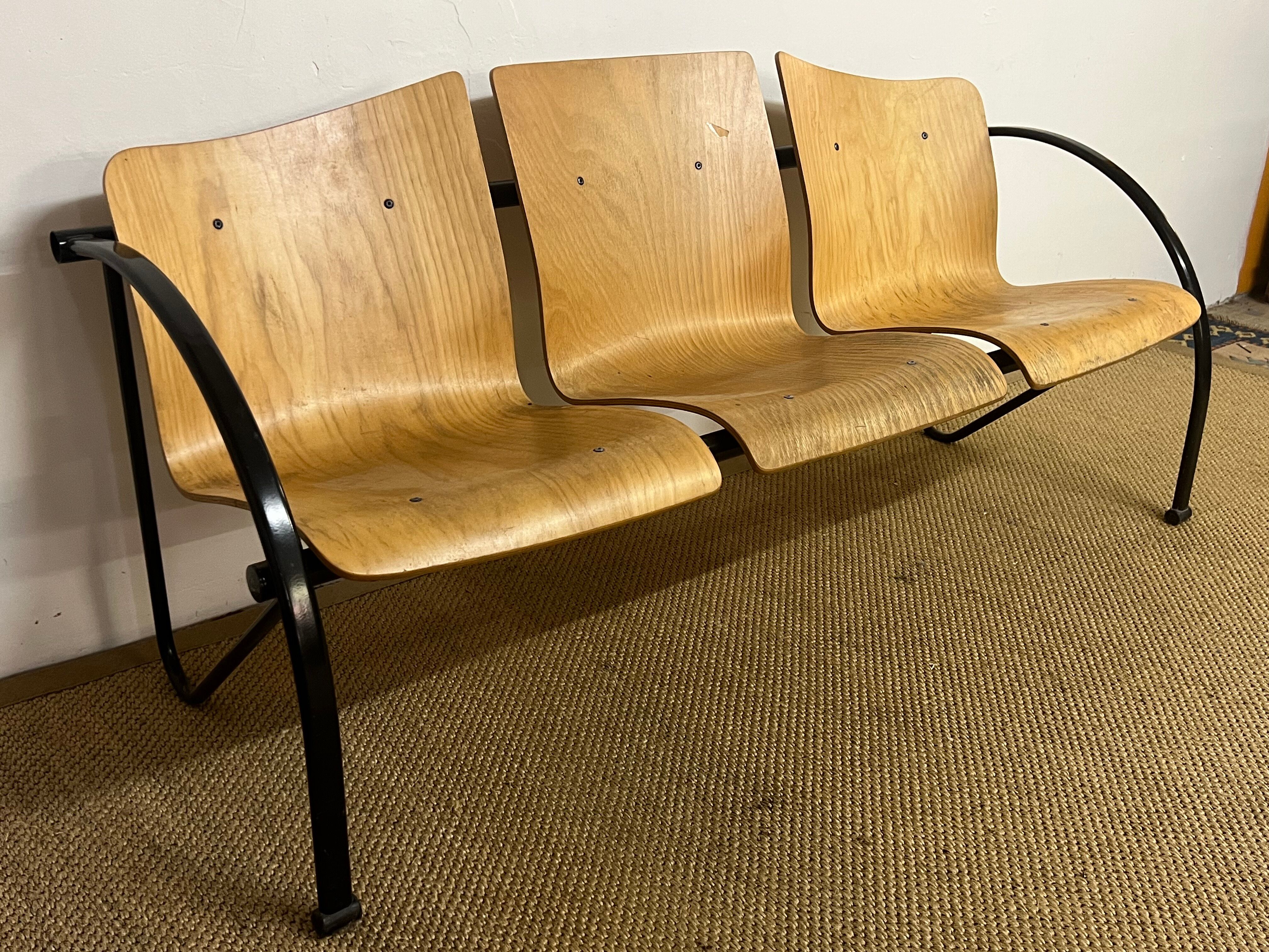 3-seater bench wood and metal