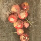 Oil on wood cherries and hedgehog small format painted double-sided