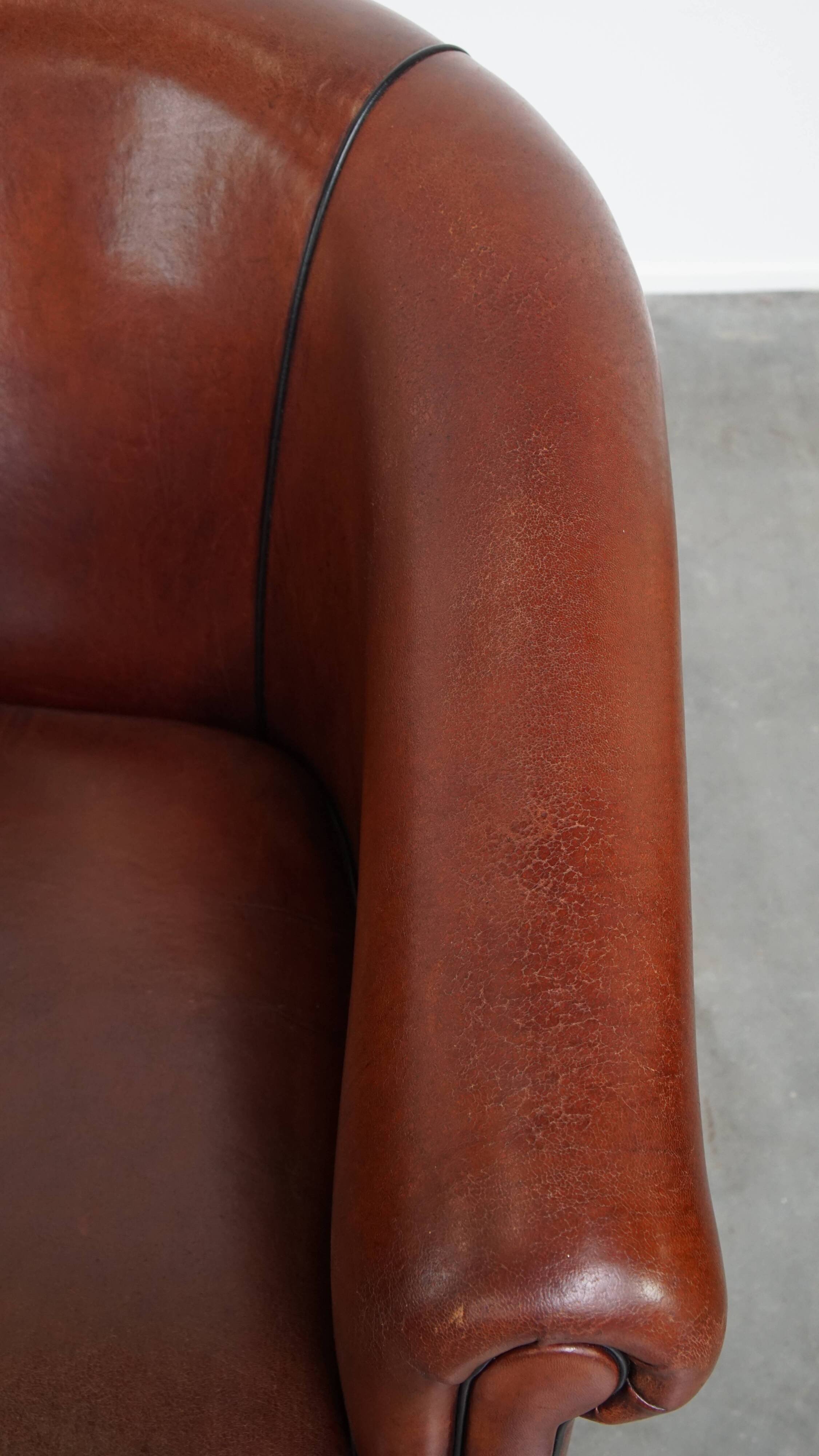 Sheepskin Leather Club Chair with Black Piping