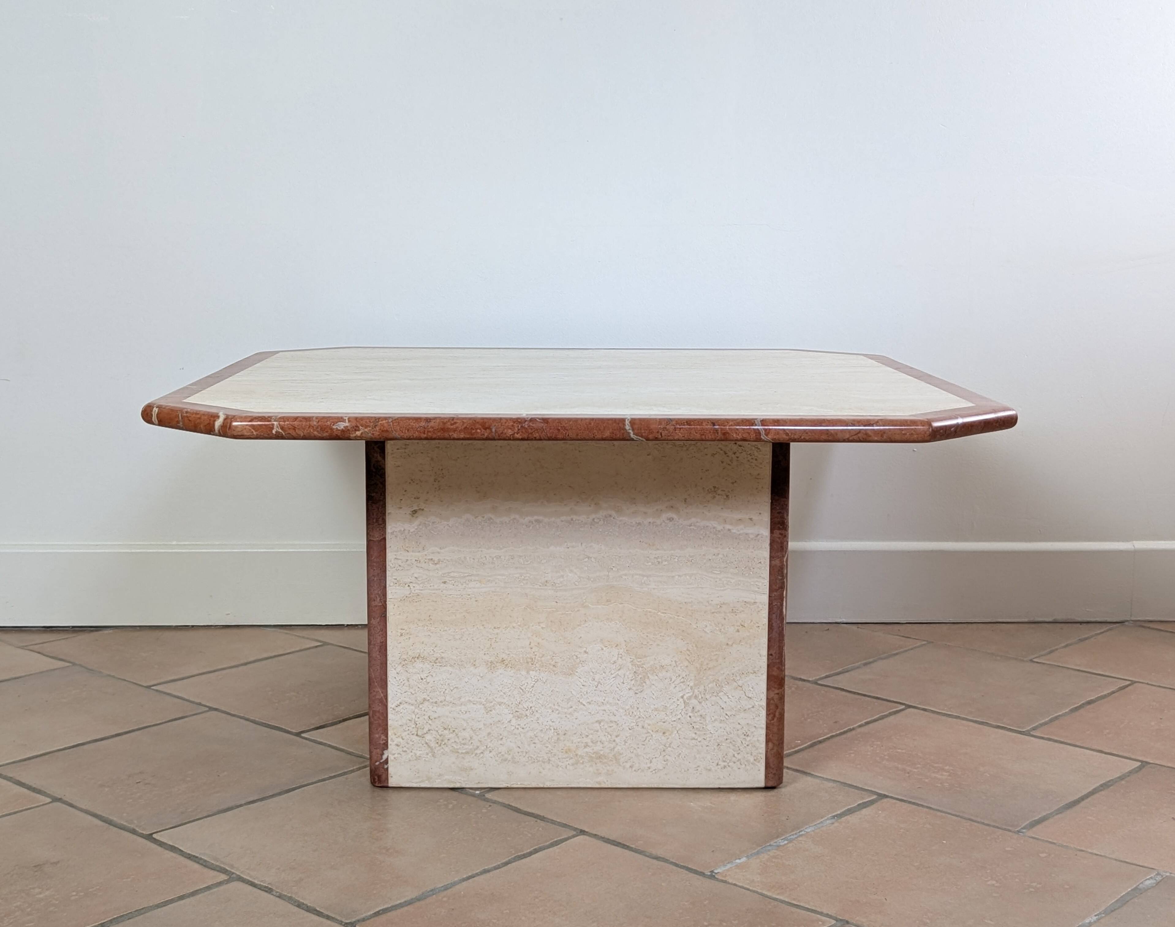 Travertine and marble coffee table