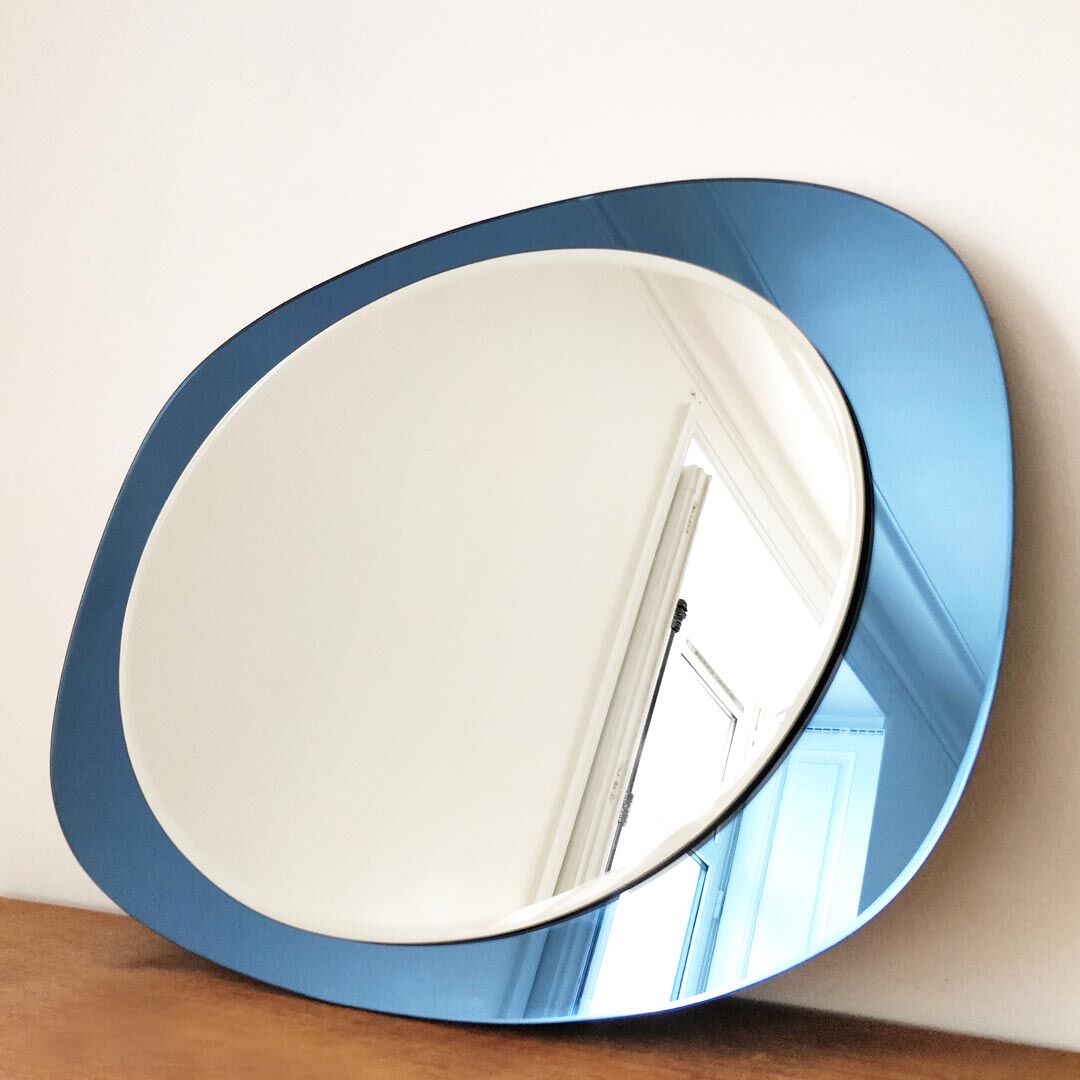 Two-coloured blue and silver Italian mirror - 71x51cm