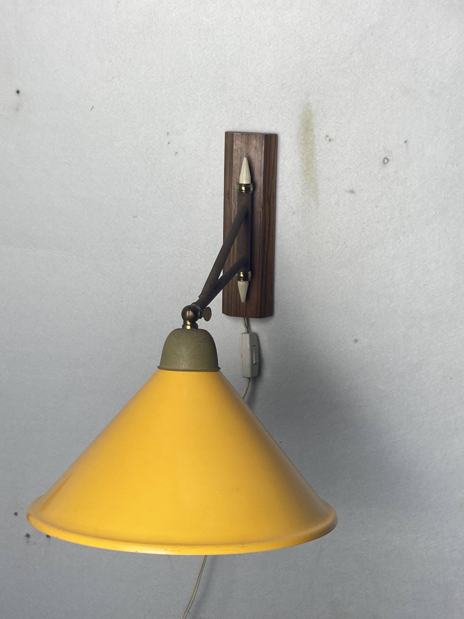 teak and metal midcentury swing arm wall lamp, Dutch 1960s