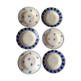 Set of six blue soup plates