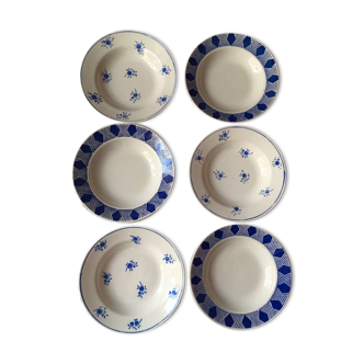 Lot de six assiettes creuses bleues