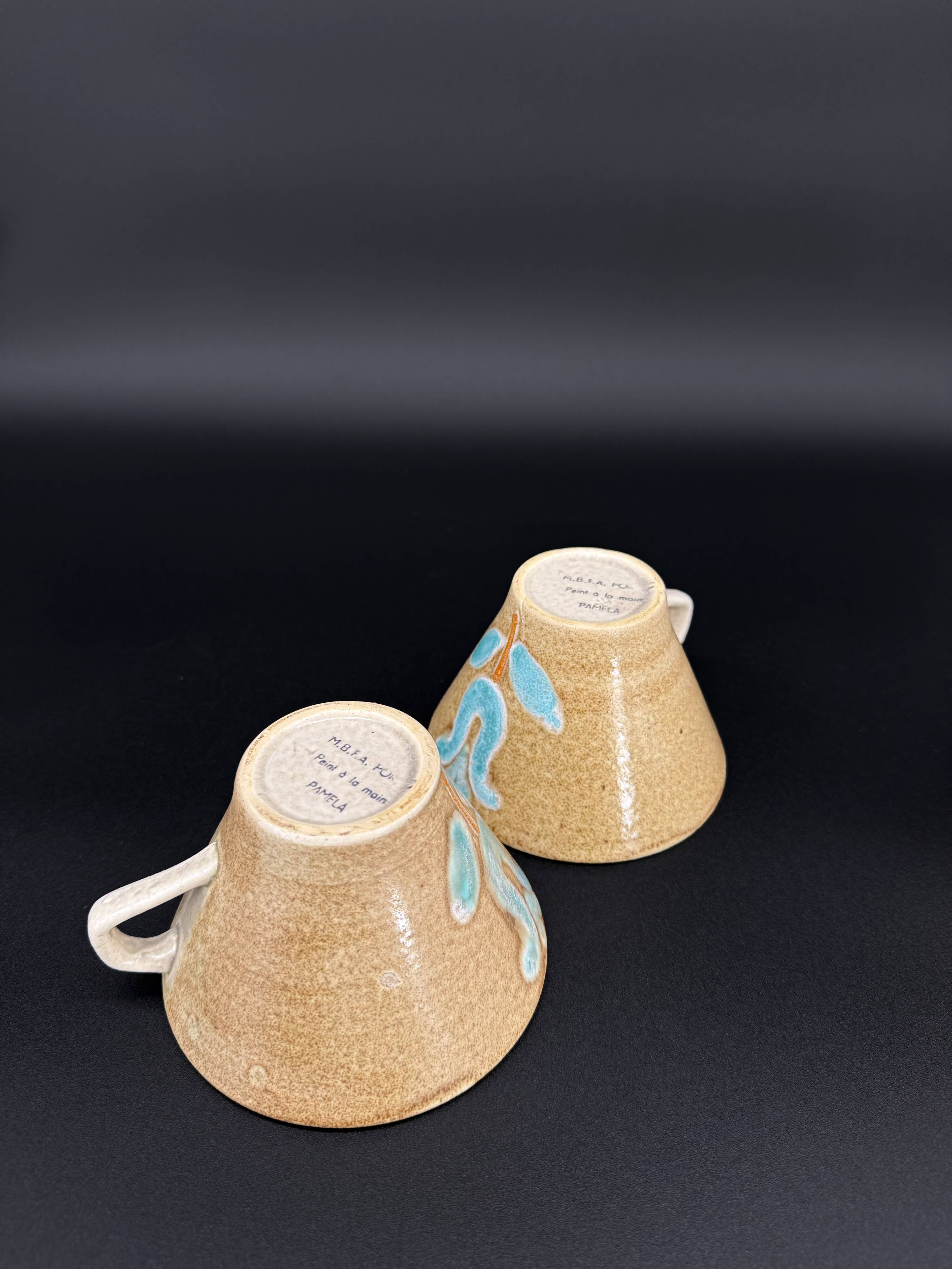 Grès breton peint main – Ensemble floral turquoise Manufacture Bretonne de