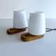 Pair Vintage Scandinavian Lamps, Wood Glass