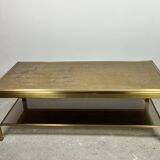Table basse Hollywood regency en laiton et verre irisé vintage 70'S