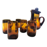 Amber carafe and 5 cups (sangria service