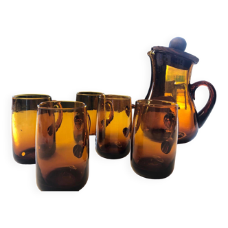 Carafe ambré et 5 tasses (service à sangria