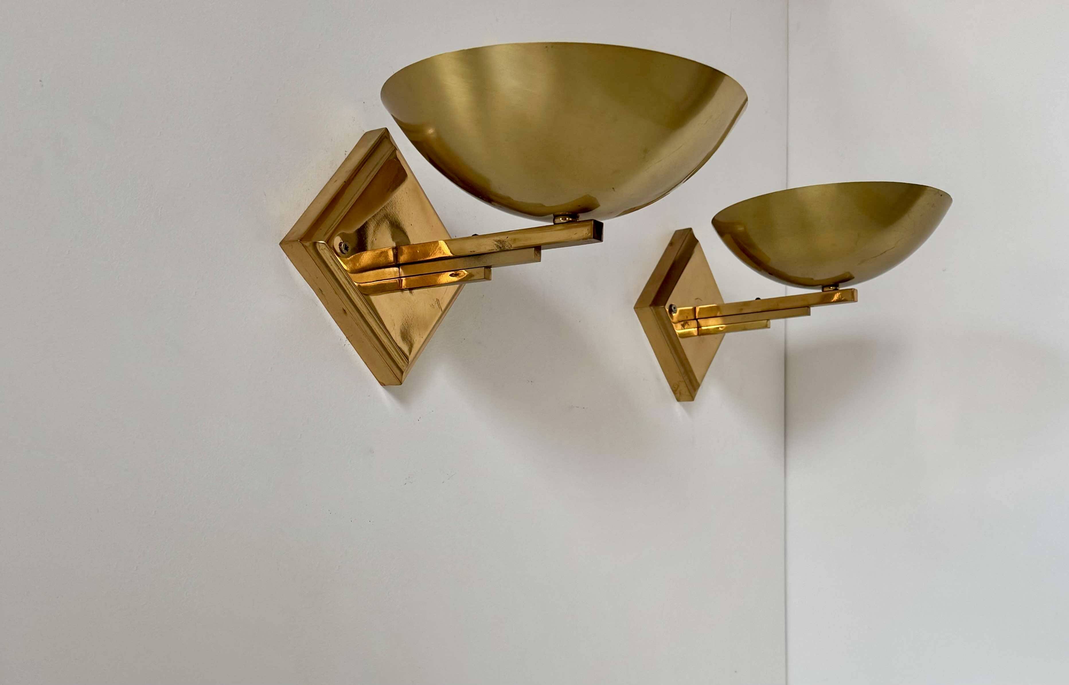 Pair of vintage brass wall lights, France 1970