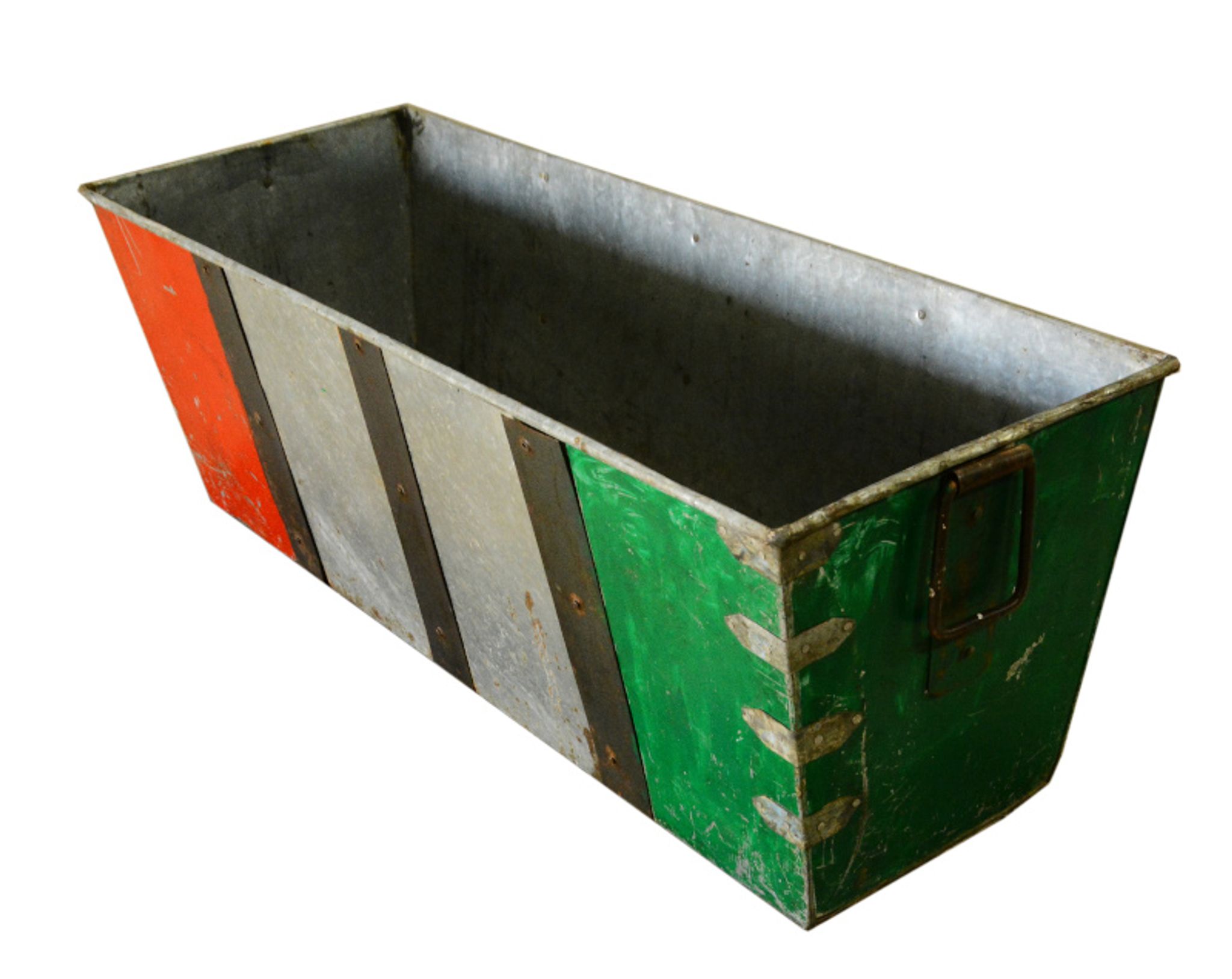 Vintage zinc planter metal tray with handles