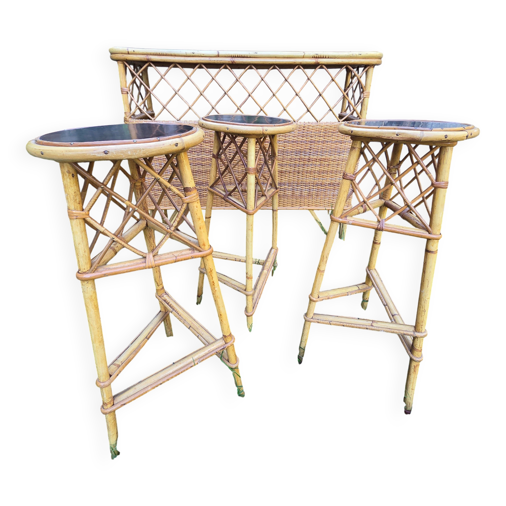 Vintage wicker bar stool set