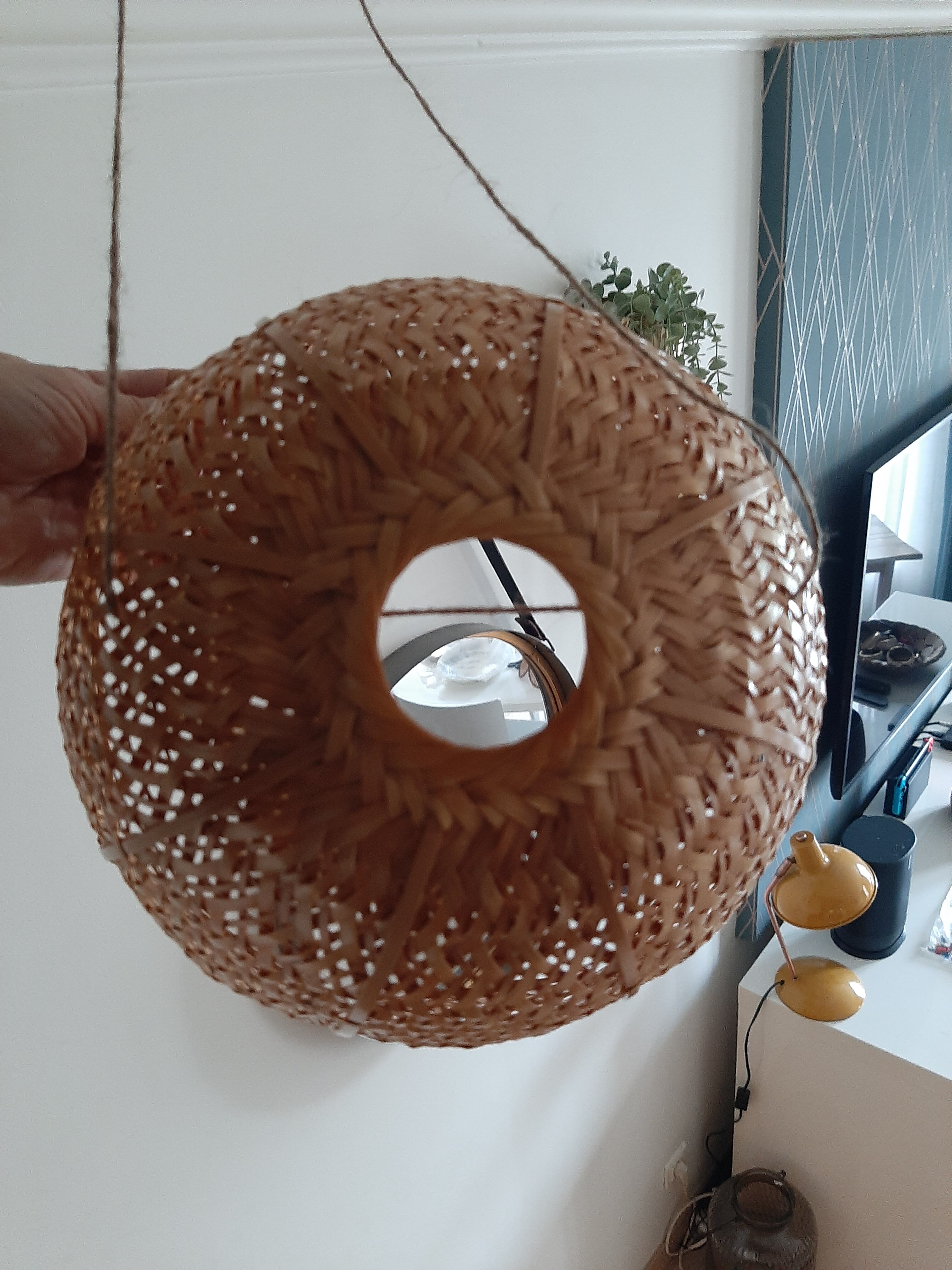 Vintage lampshade wicker braided varnished