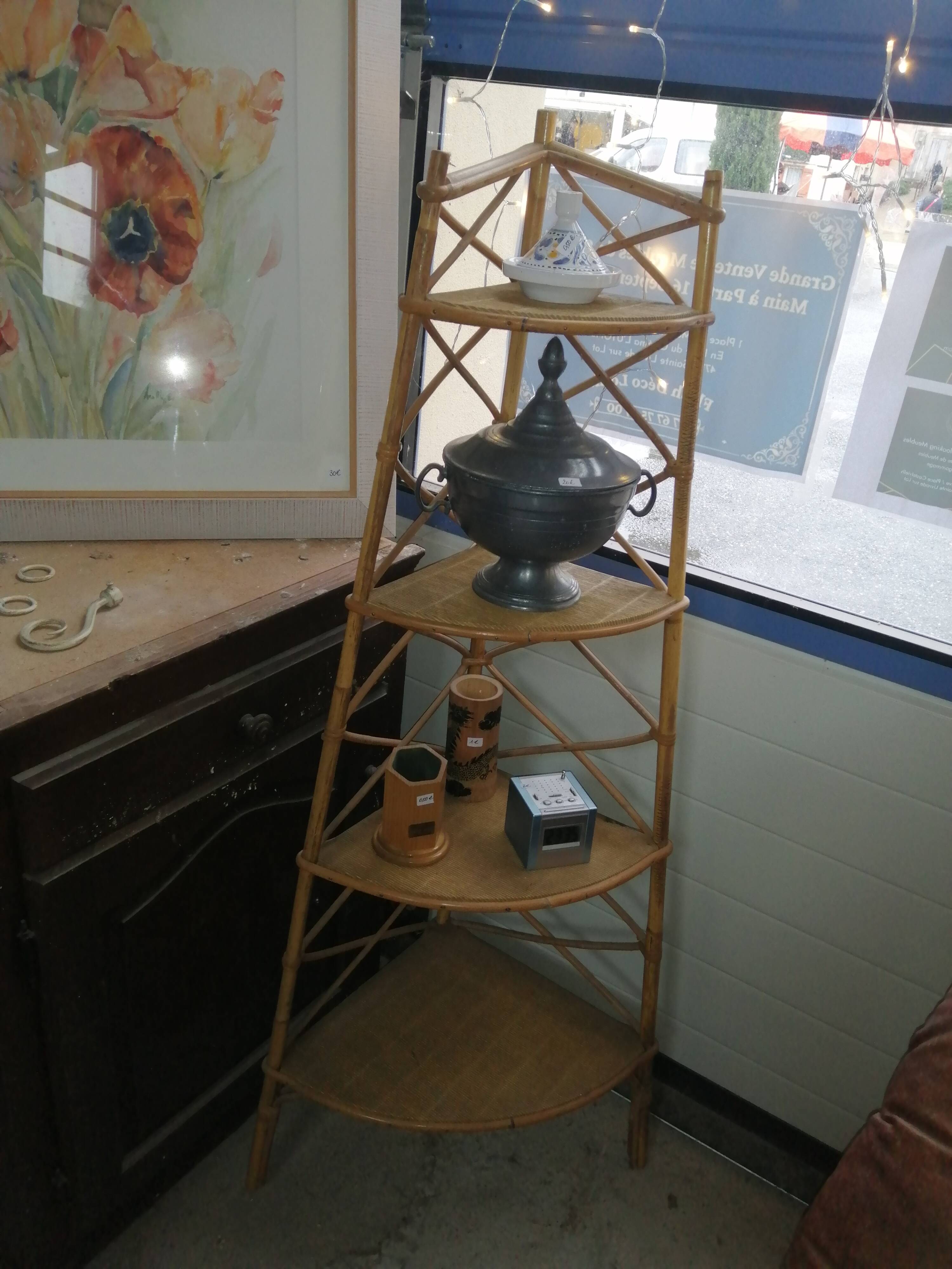 Bamboo rattan corner shelf