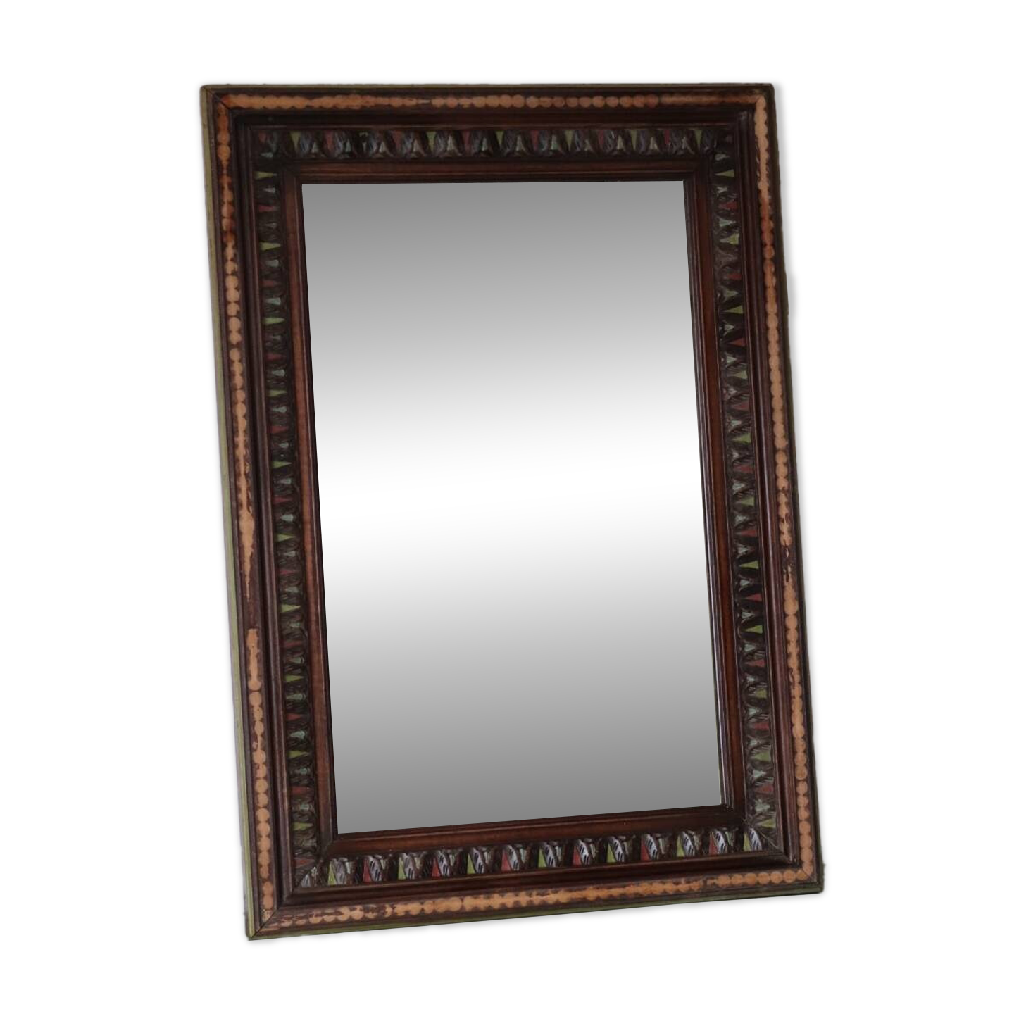 Antique mirror with a carved and painted wooden frame