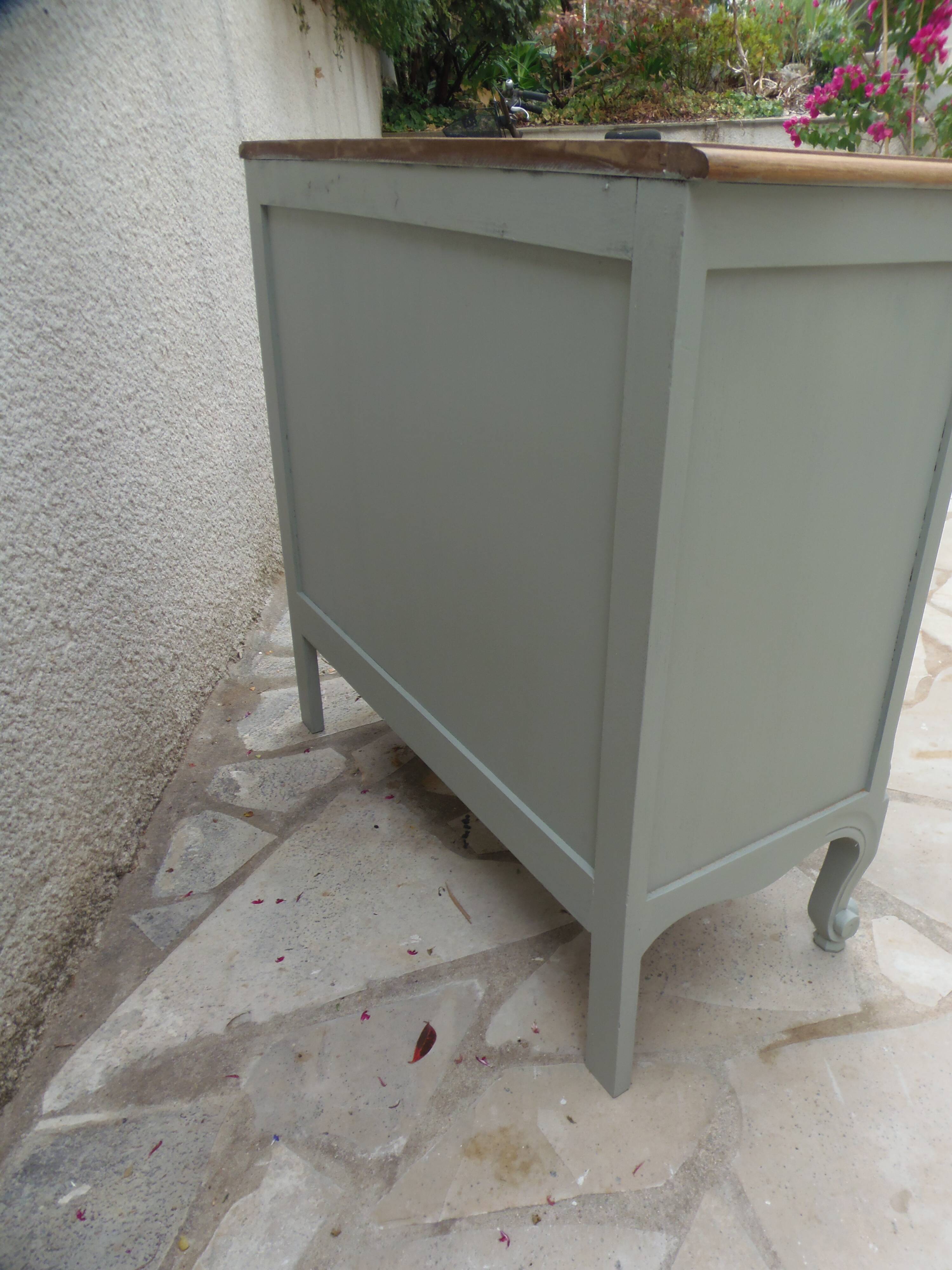 Louis XV style library renovated and enhanced in green-grey.