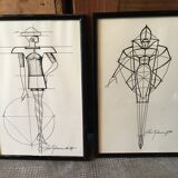 Lot of 2 framed fashion illustrations Paco Rabanne