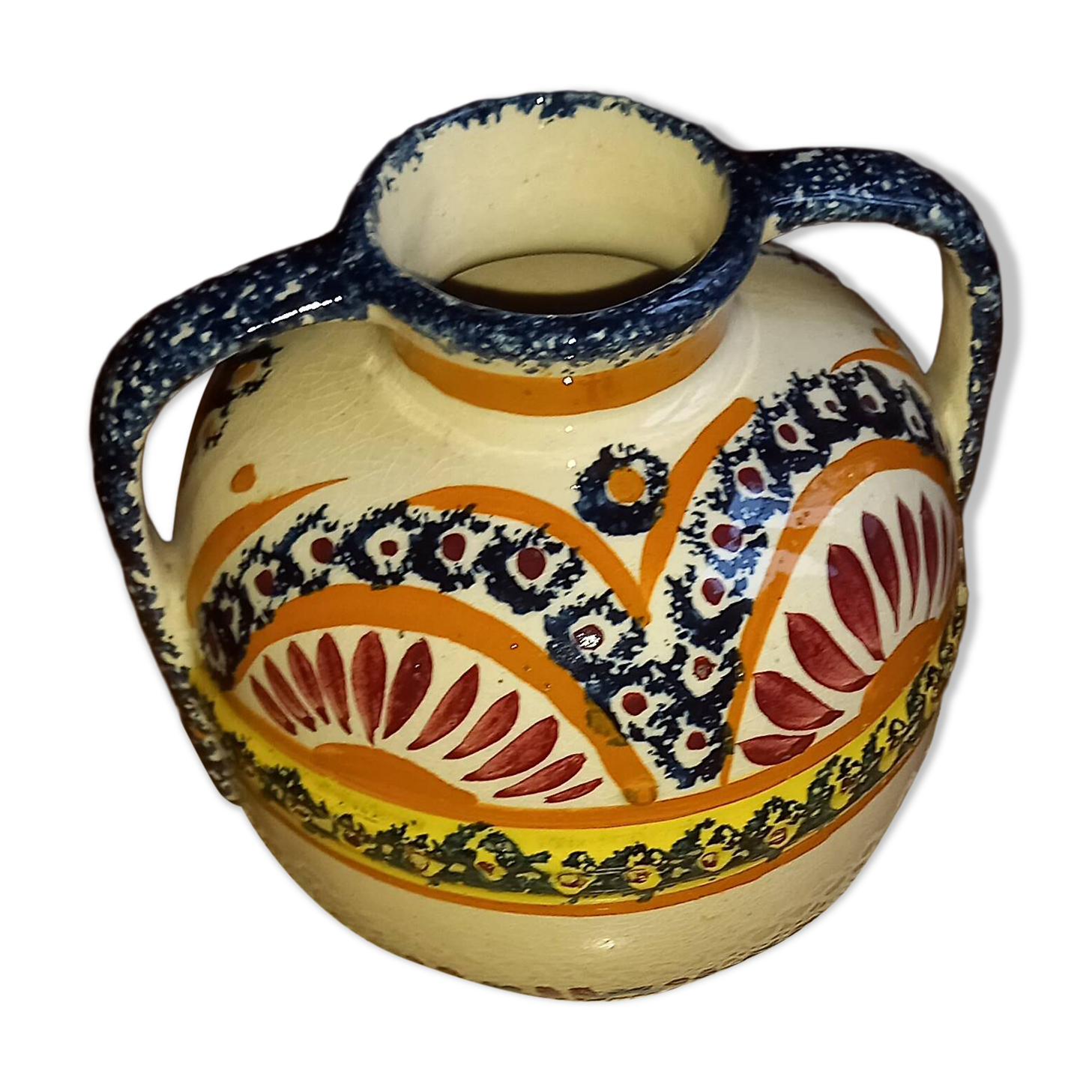 Henriot quimper round vase with handles - approximately 15.5x15cm.