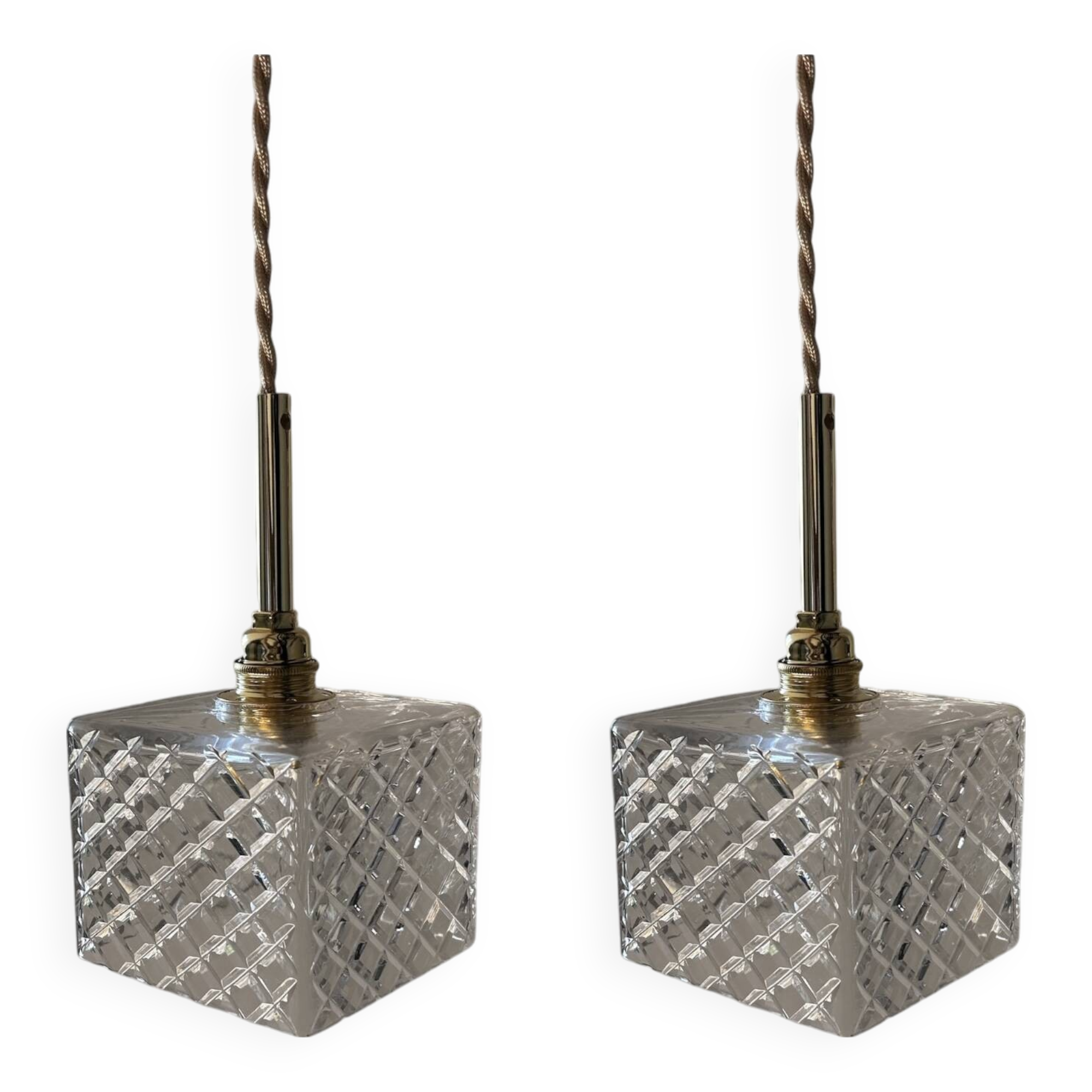 Pair of chiseled glass portable lamps