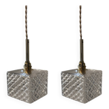 Pair of chiseled glass portable lamps