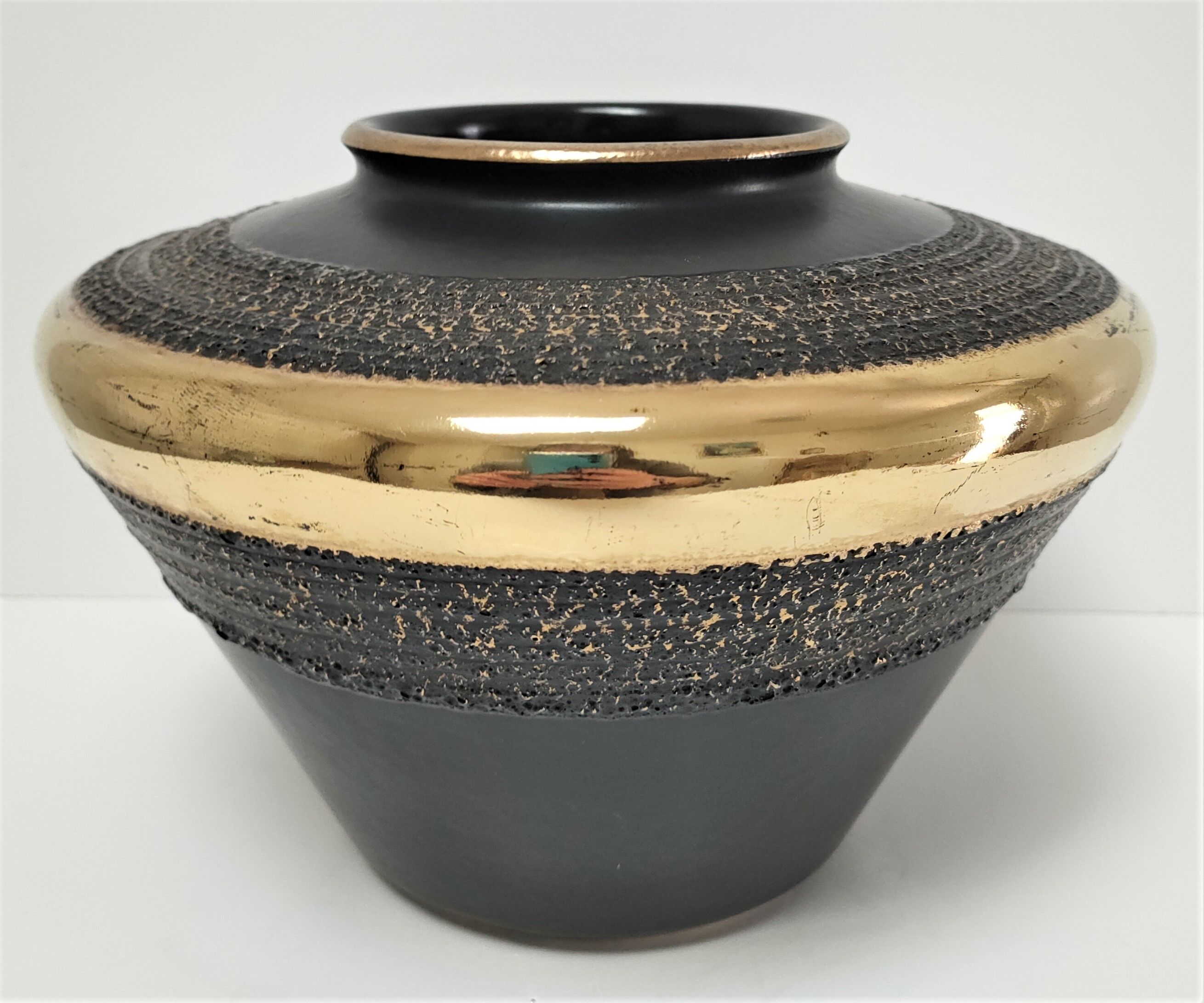 Black and gold ceramic vase west germany vintage design