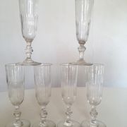 Set of 6 Champagne crystal flutes with fine ribs in 19th century