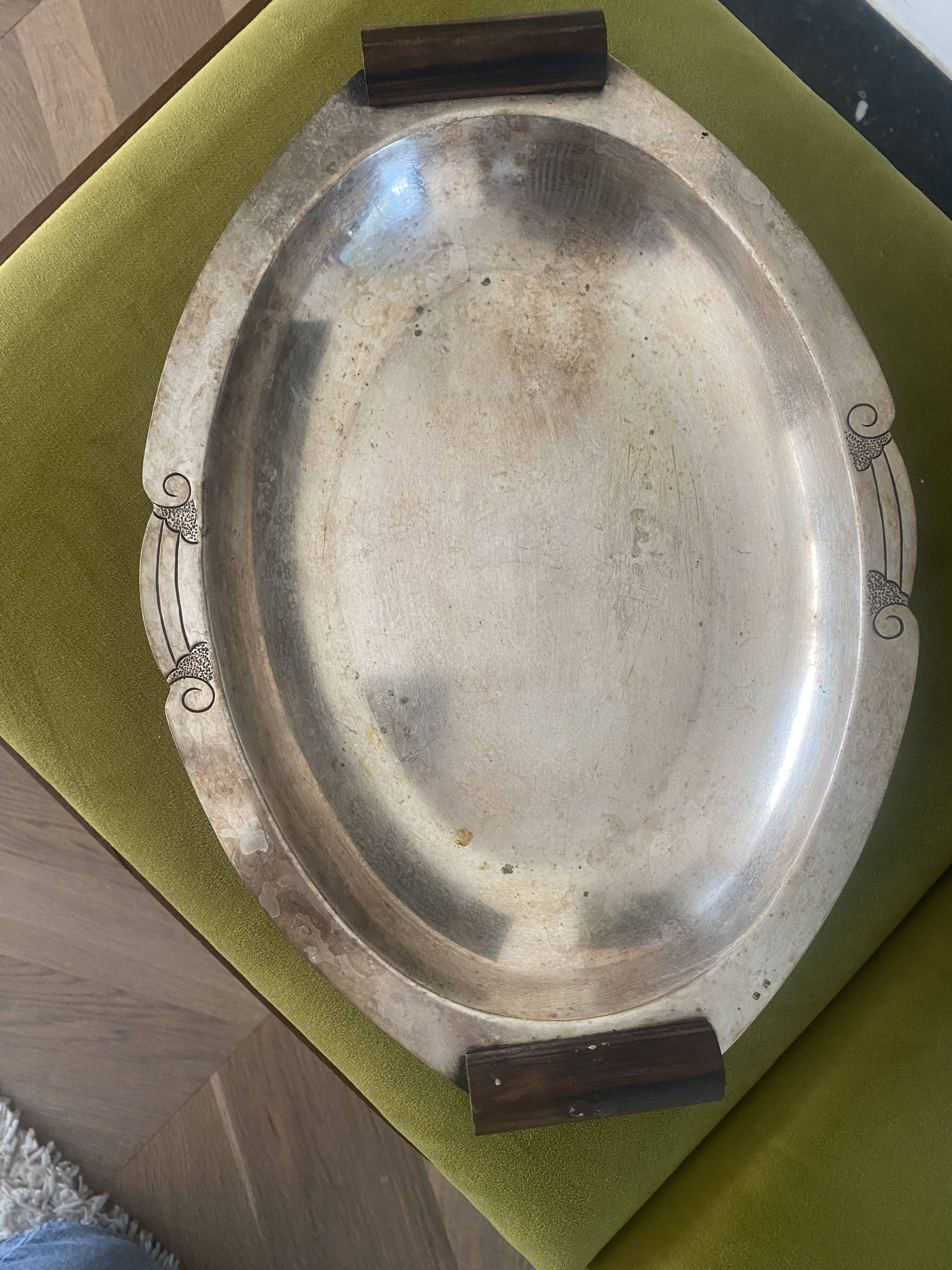 Plateau argent / bois art déco