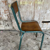 Vintage chair mullca model 510 green metal + wooden seat and back in burgundy