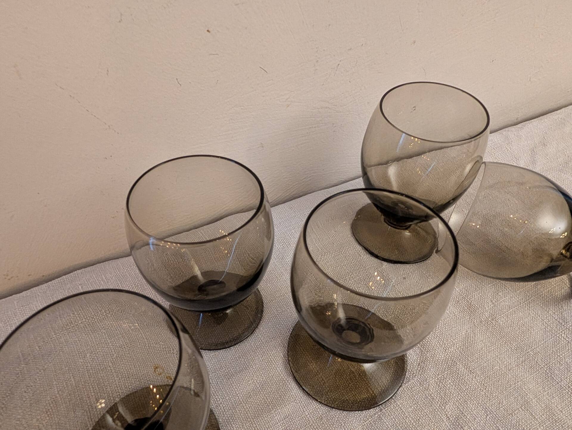 5 smoked glasses on a stem, 1970s