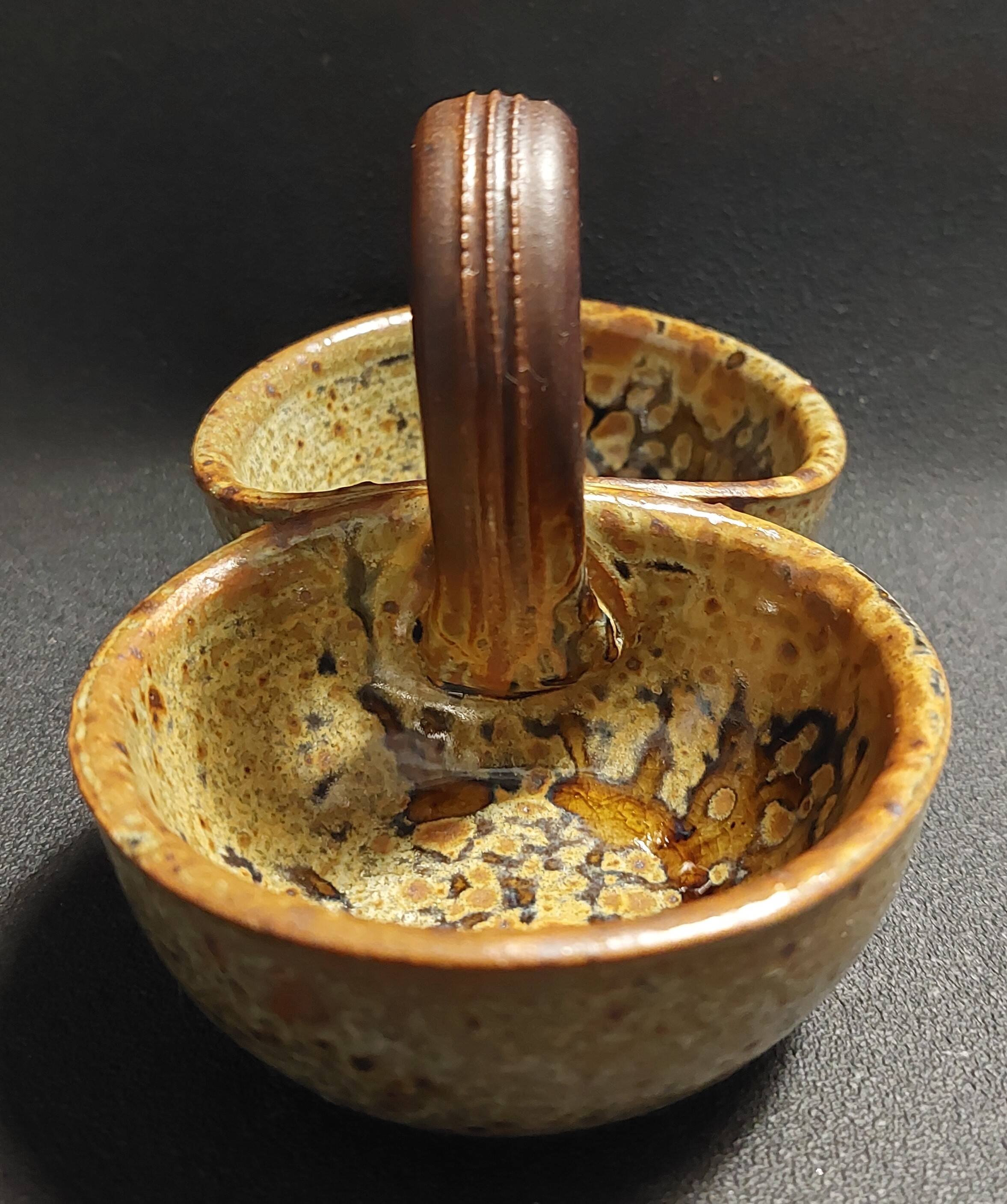 Vintage salt cellar in pyrite sandstone, signature to identify, 20th century