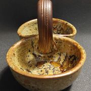 Vintage salt cellar in pyrite sandstone, signature to identify, 20th century