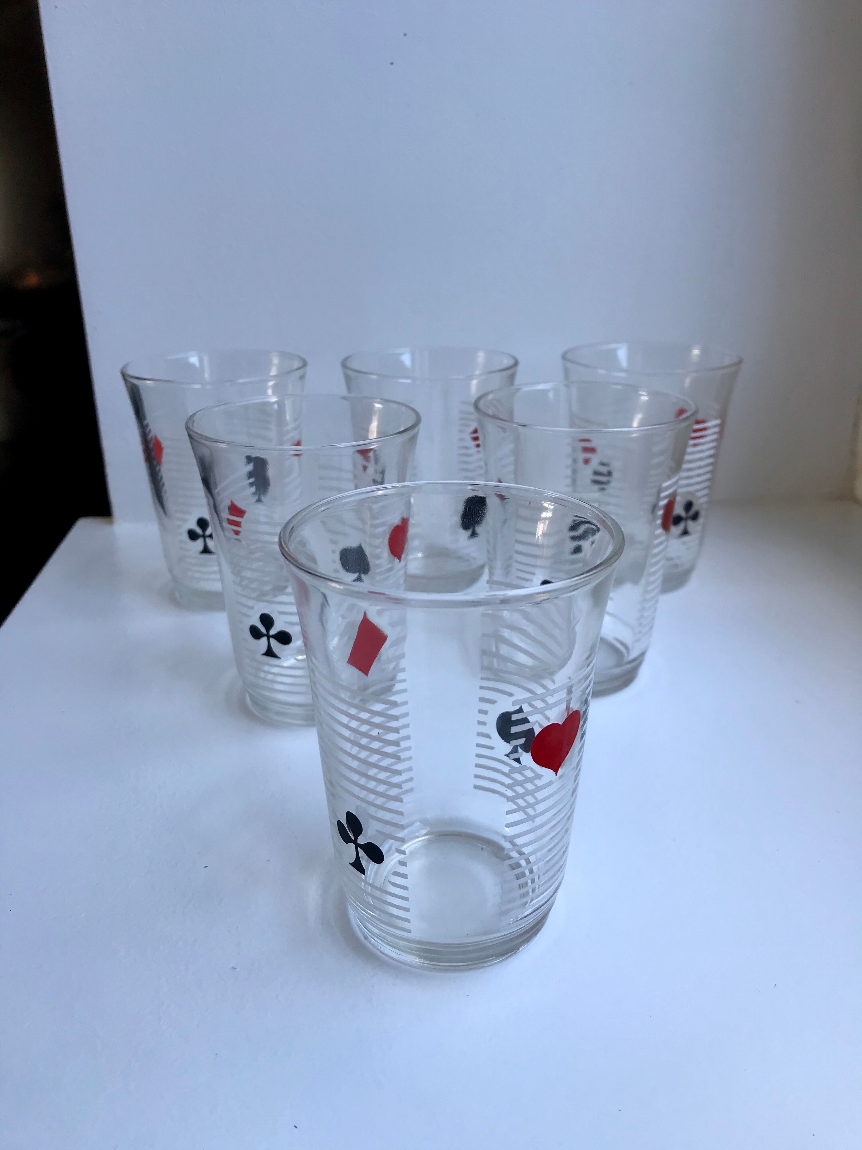 Set of 6 water glasses card games 70s