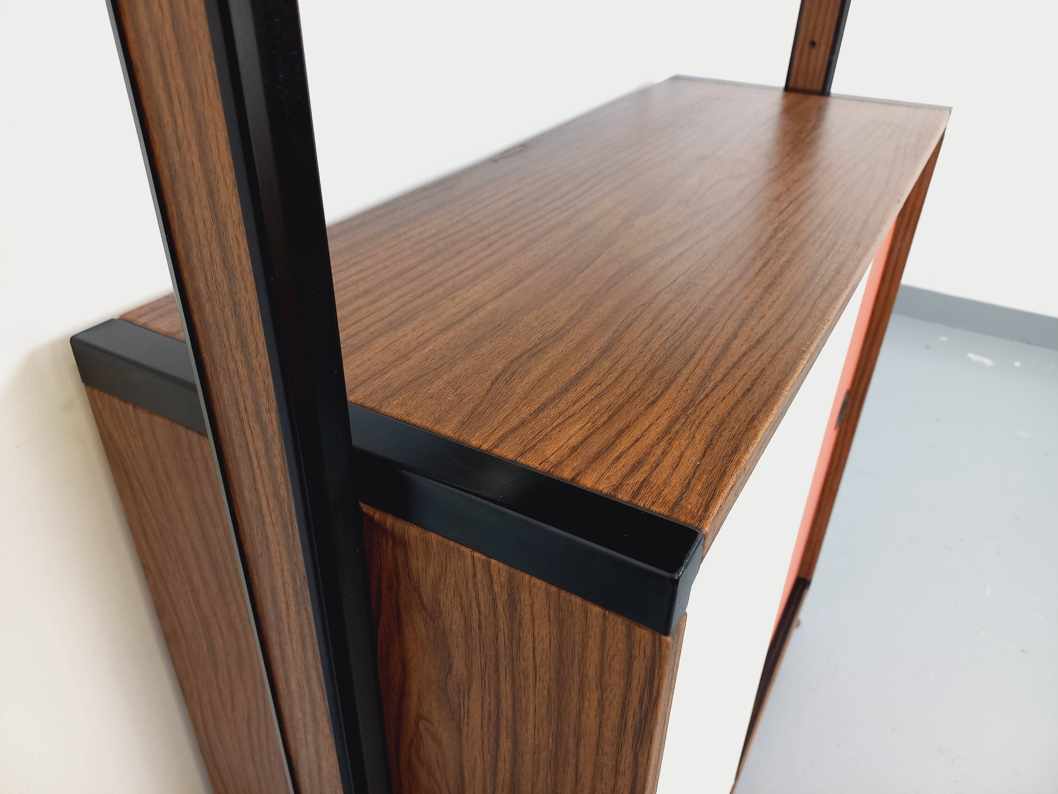 Vintage Italian modular shelving unit in melamine with wood decor