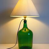 Mid-Century Green Glass Demijohn Table Lamp, Brass Fittings, Contemporary Shade