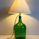 Mid-Century Green Glass Demijohn Table Lamp, Brass Fittings, Contemporary Shade