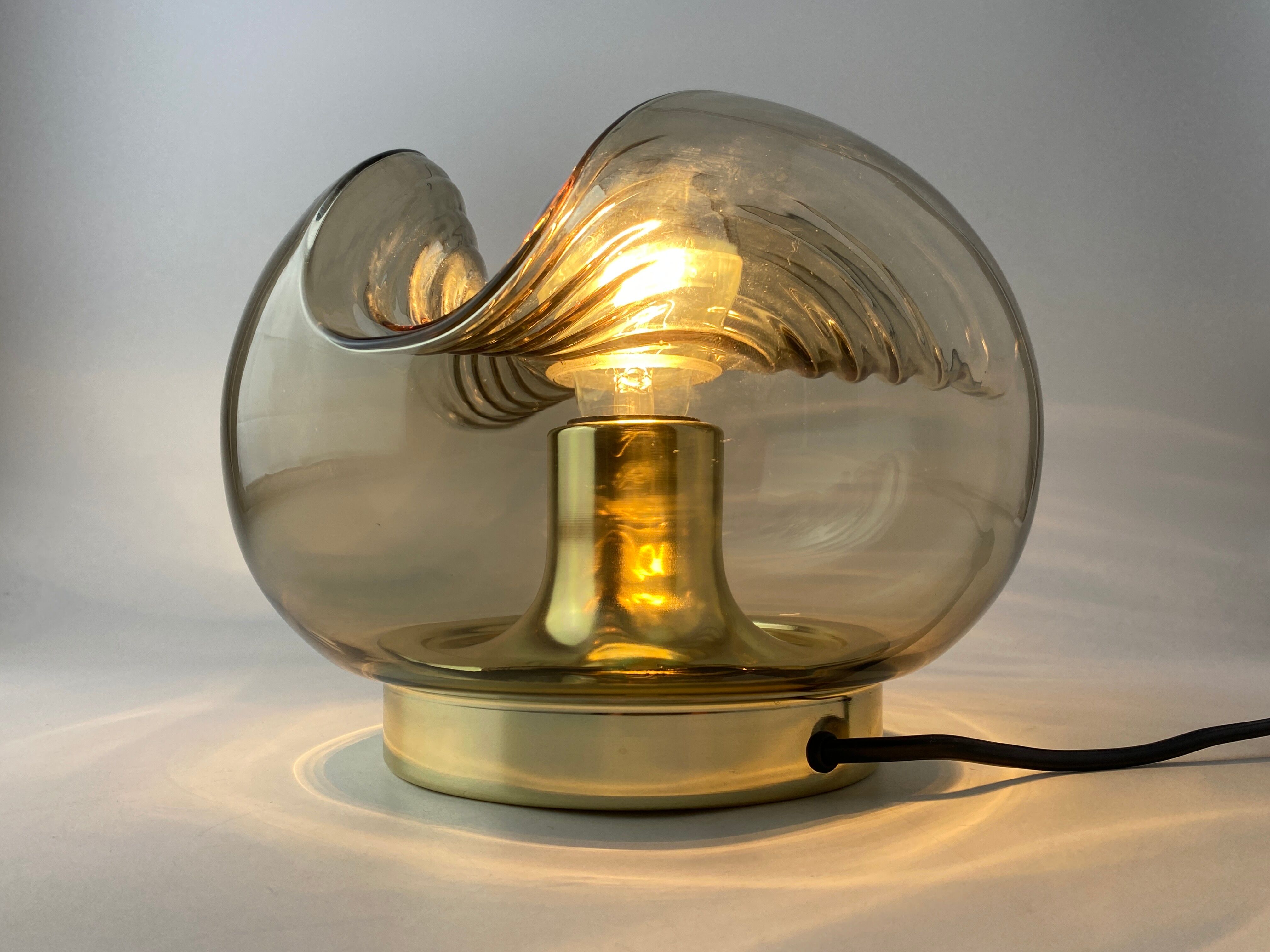 Smoked Glass & Gold Chromed table lamp futura by Peill and Putzler 1970