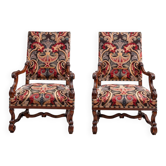 Pair of flat-back armchairs in walnut, Louis XIV style.